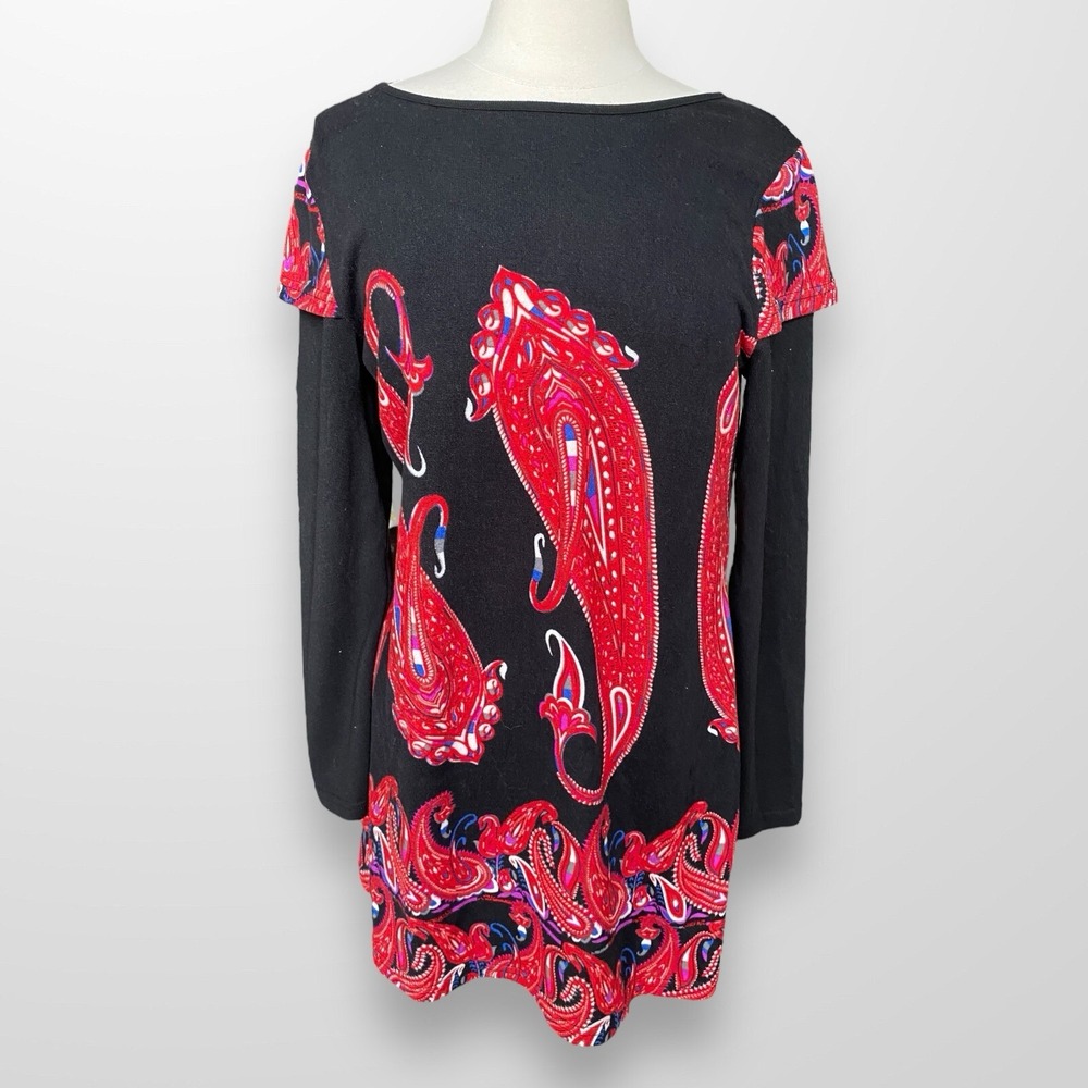 Aryeh Womens Size XL Tunic / Dress Long Sleeve Black Red Paisley